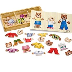 Melissa & Doug Wooden Bear Family Dress-Up Puzzle With Storage Cases